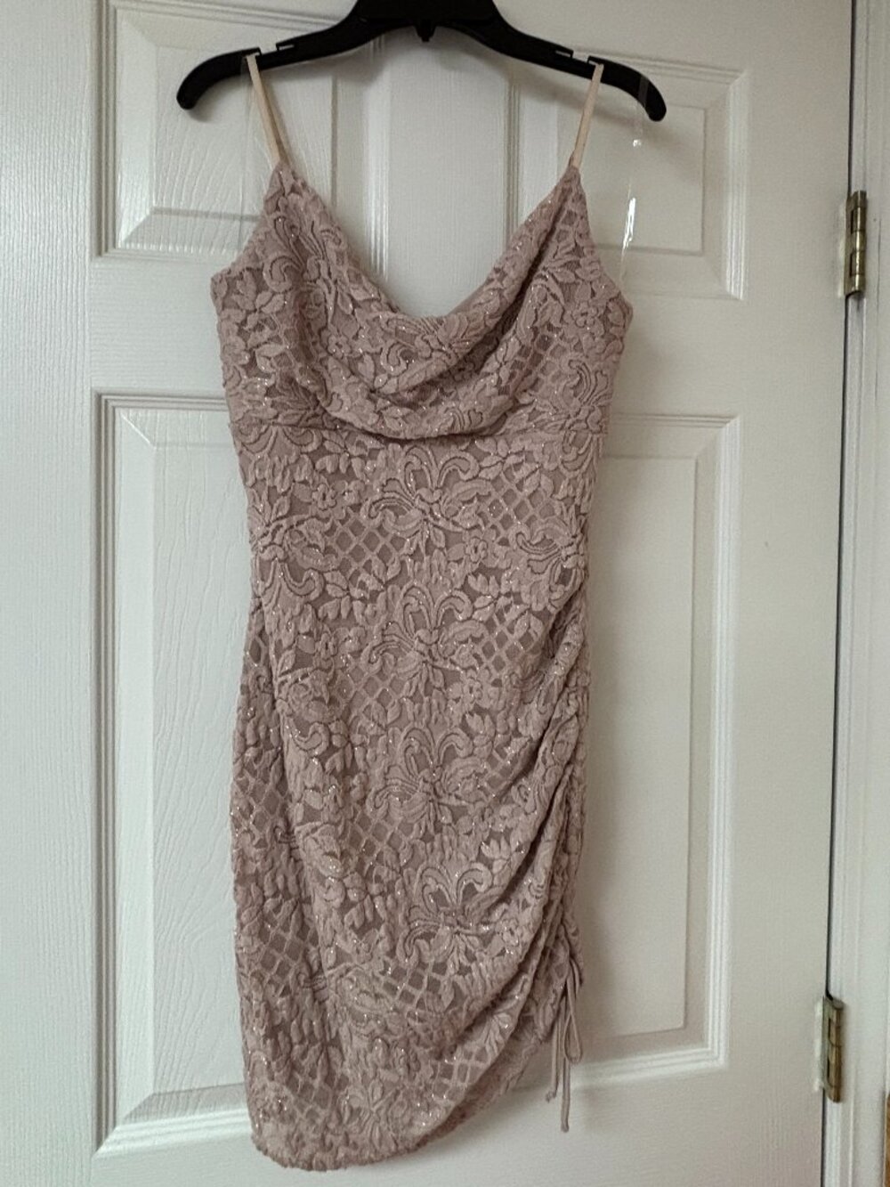 Emerald Sundae Sparkle Mini-Dress - Size S, Fully Lined, Cowl Neck, Scrunch Side